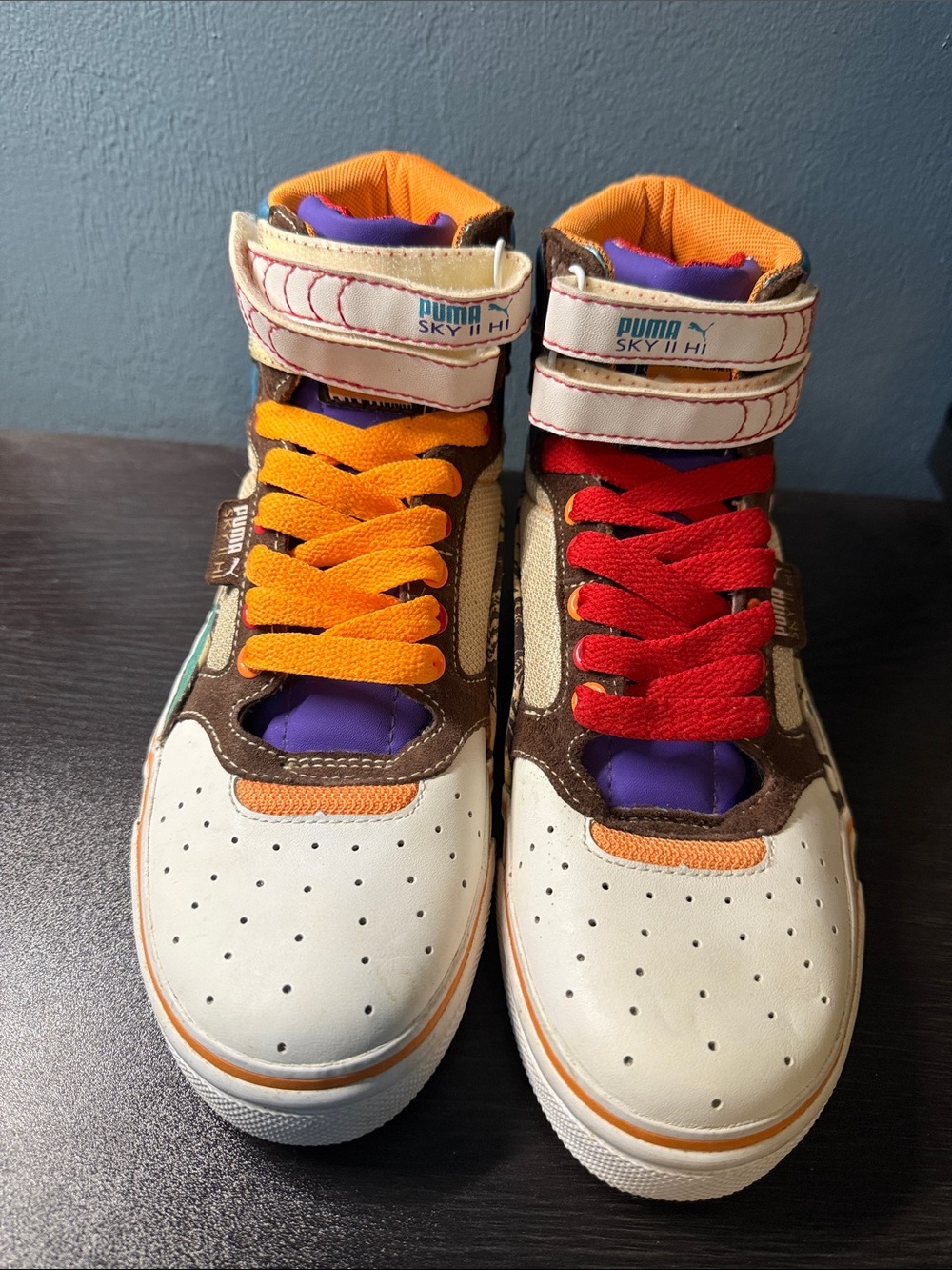 Puma women’s High-Top Sneakers in Cream, Orange, Red, Purple and Teal - Picture 2 of 10
